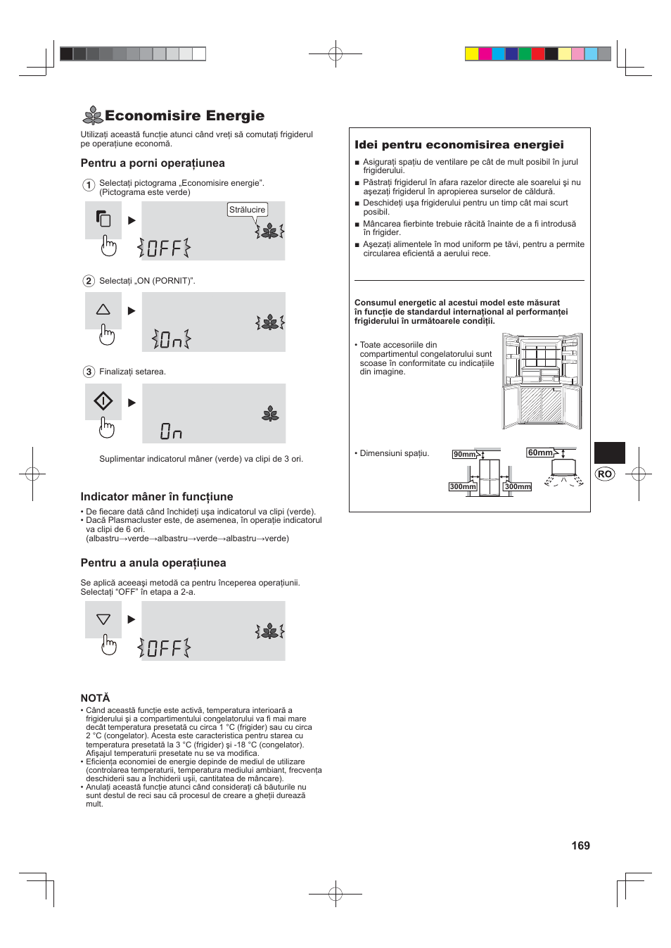 Economisire energie, Pentru a porni operaţiunea, Indicator mâner în funcţiune | Pentru a anula operaţiunea, Idei pentru economisirea energiei | Sharp SJ-FS820VSL User Manual | Page 169 / 308