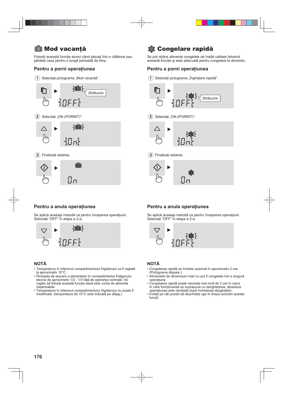 Mod vacanţă, Congelare rapidă | Sharp SJ-FS820VSL User Manual | Page 170 / 308