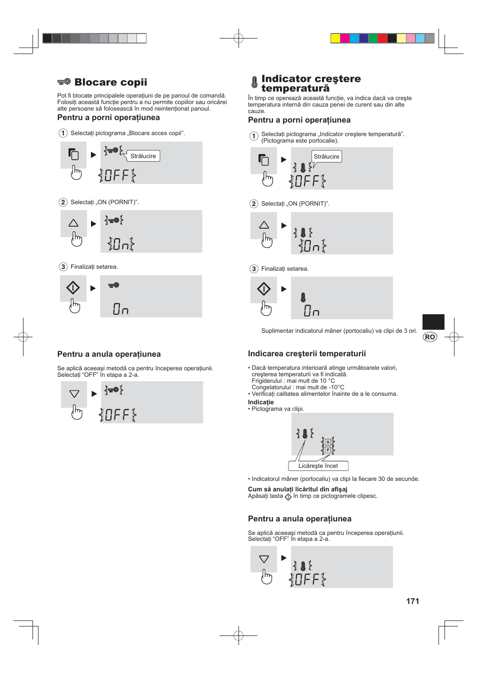 Blocare copii, Indicator creştere temperatură | Sharp SJ-FS820VSL User Manual | Page 171 / 308