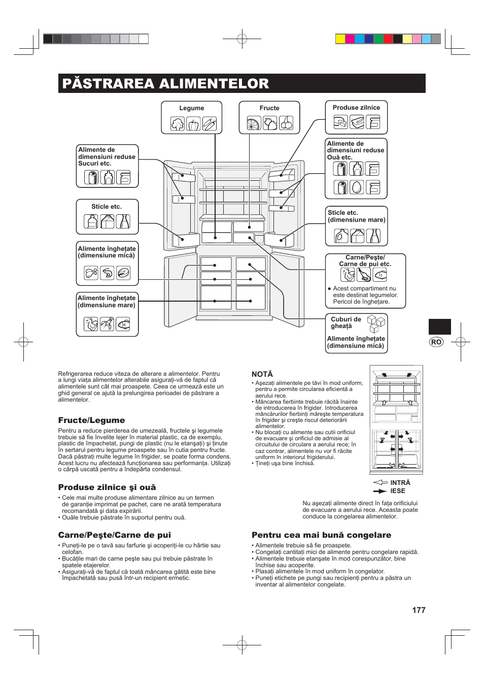 Păstrarea alimentelor, Fructe/legume, Produse zilnice şi ouă | Carne/peşte/carne de pui, Pentru cea mai bună congelare | Sharp SJ-FS820VSL User Manual | Page 177 / 308