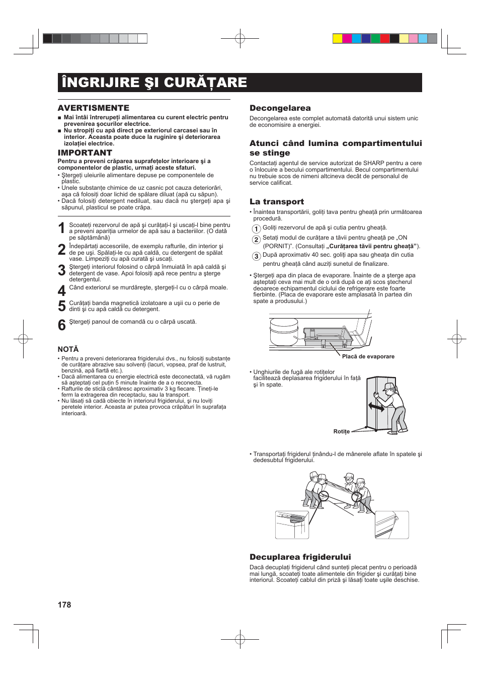 Îngrijire şi curăţare | Sharp SJ-FS820VSL User Manual | Page 178 / 308