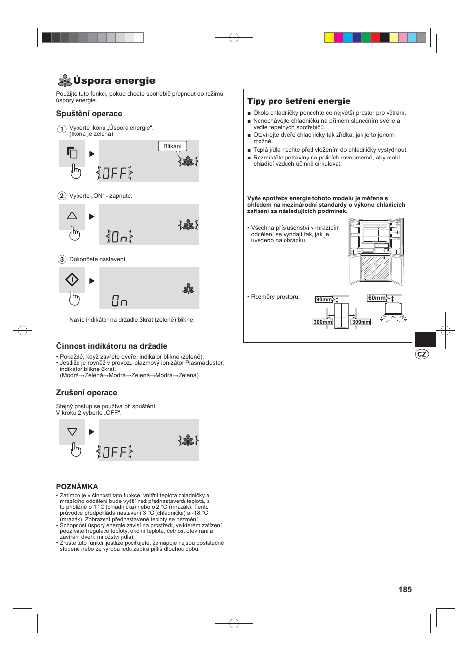 Úspora energie, Spuštění operace, Činnost indikátoru na držadle | Zrušení operace, Tipy pro šetření energie | Sharp SJ-FS820VSL User Manual | Page 185 / 308