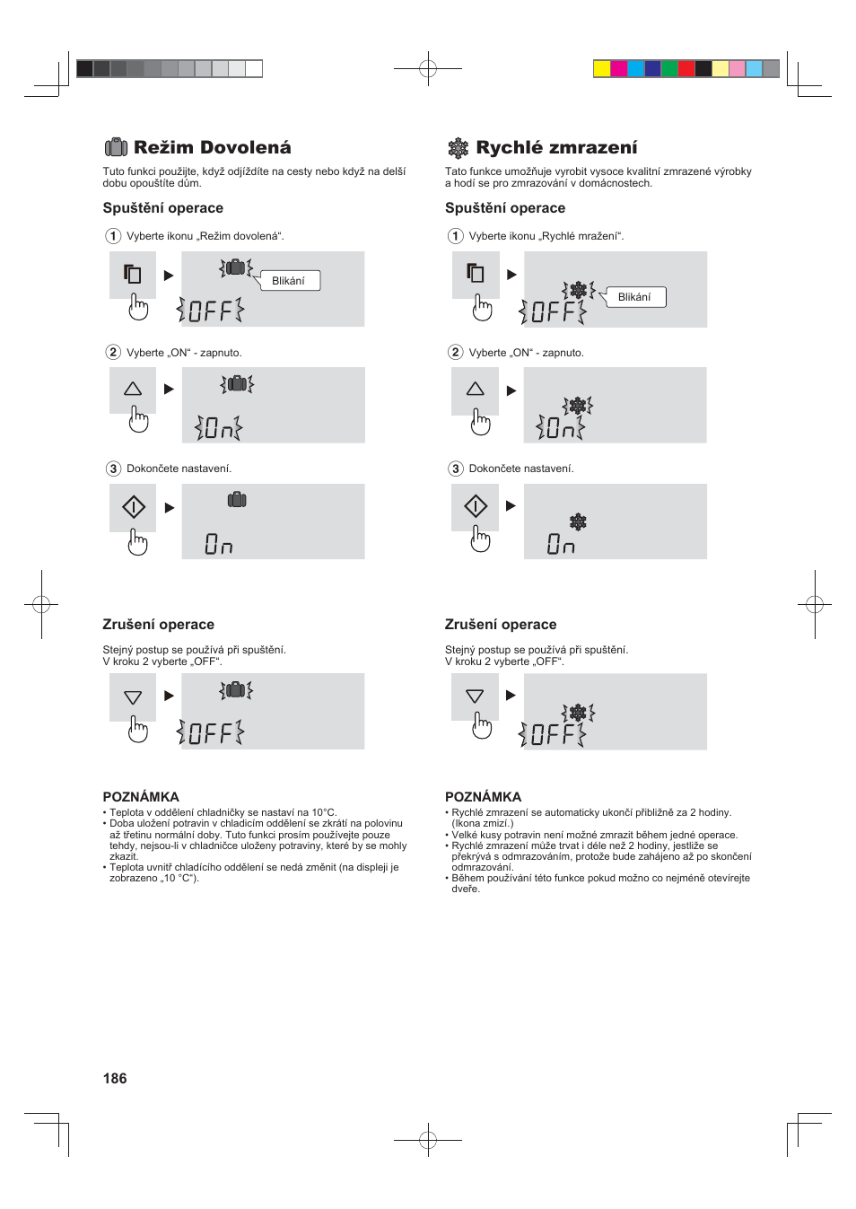 Režim dovolená, Rychlé zmrazení | Sharp SJ-FS820VSL User Manual | Page 186 / 308