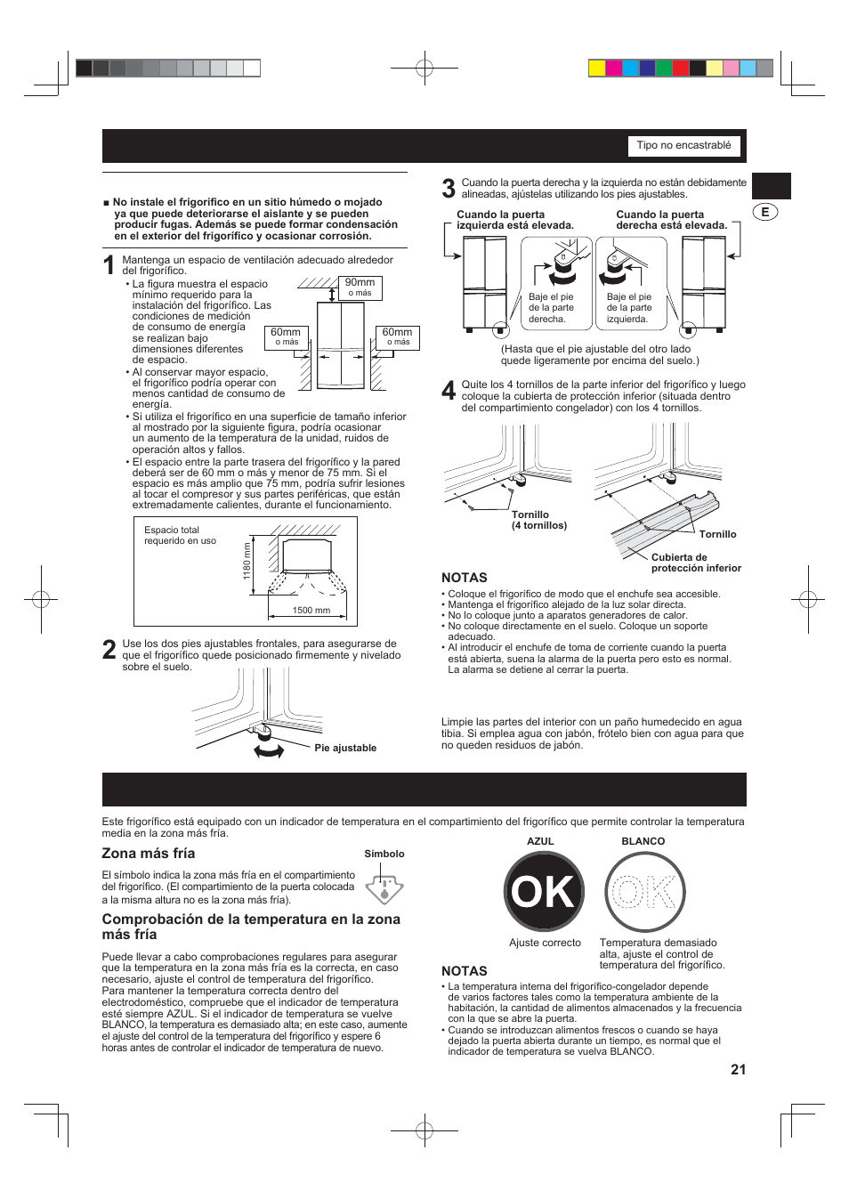 Instalacion, Indicador de temperatura, 21 advertencia | Antes de utilizar el frigorífi co, Zona más fría, Comprobación de la temperatura en la zona más fría | Sharp SJ-FS820VSL User Manual | Page 21 / 308