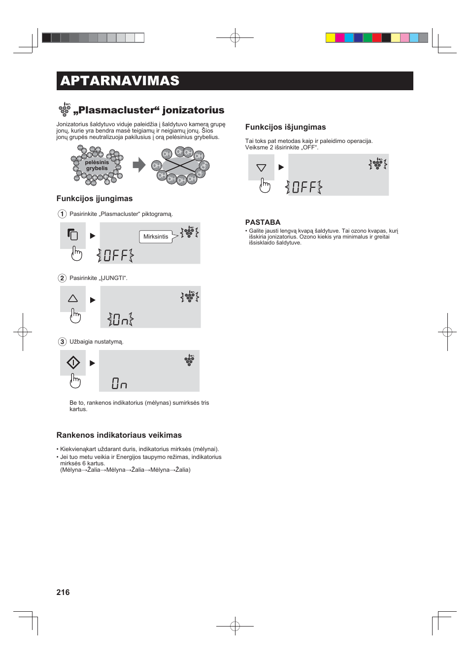 Aptarnavimas, Plasmacluster“ jonizatorius | Sharp SJ-FS820VSL User Manual | Page 216 / 308