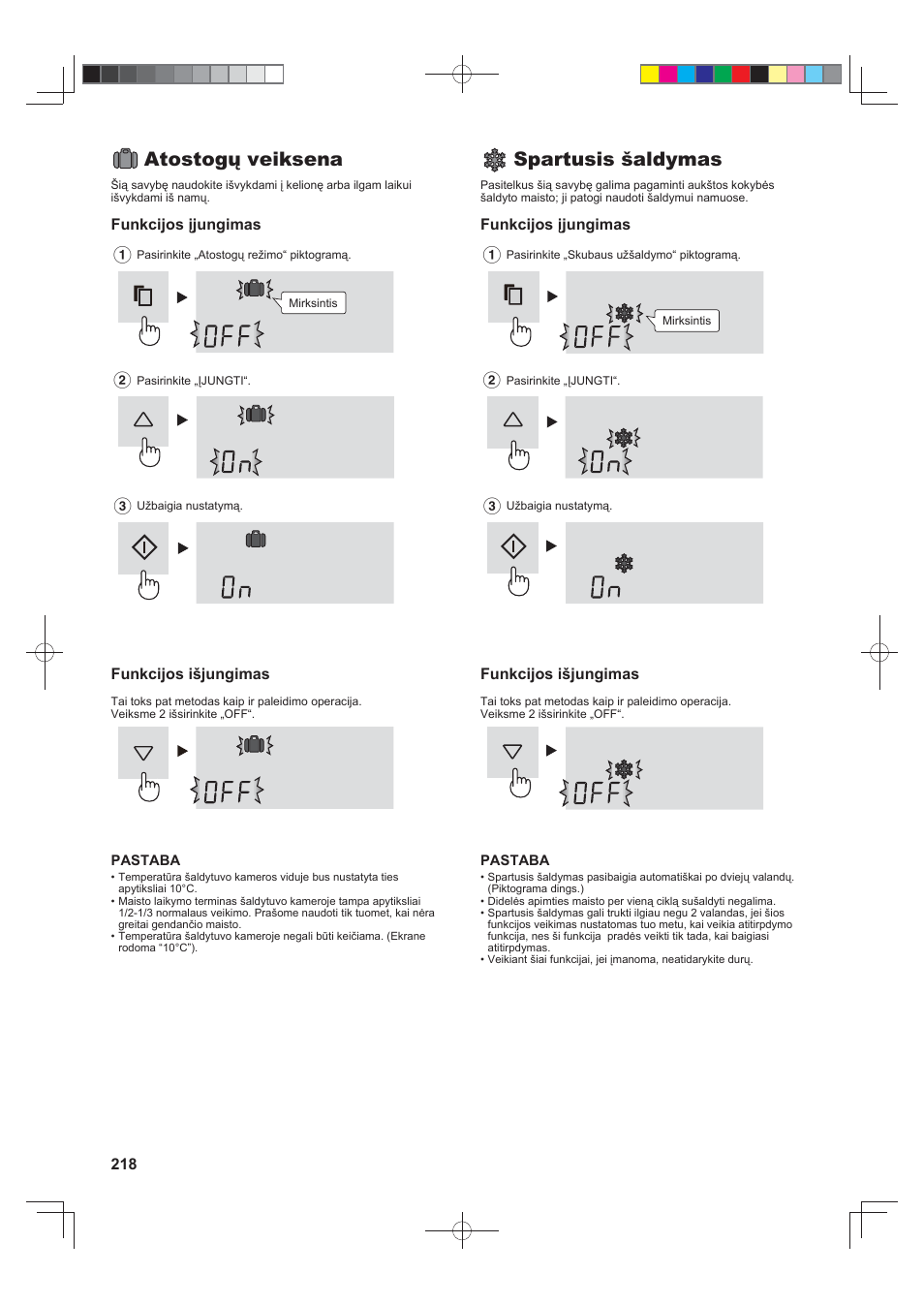 Atostogų veiksena, Spartusis šaldymas | Sharp SJ-FS820VSL User Manual | Page 218 / 308