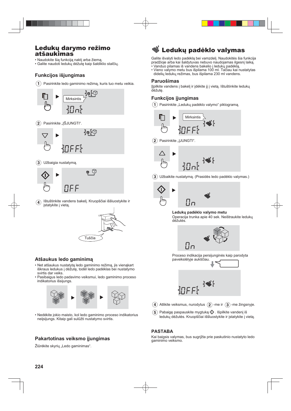 Ledukų darymo režimo atšaukimas, Ledukų padėklo valymas | Sharp SJ-FS820VSL User Manual | Page 224 / 308