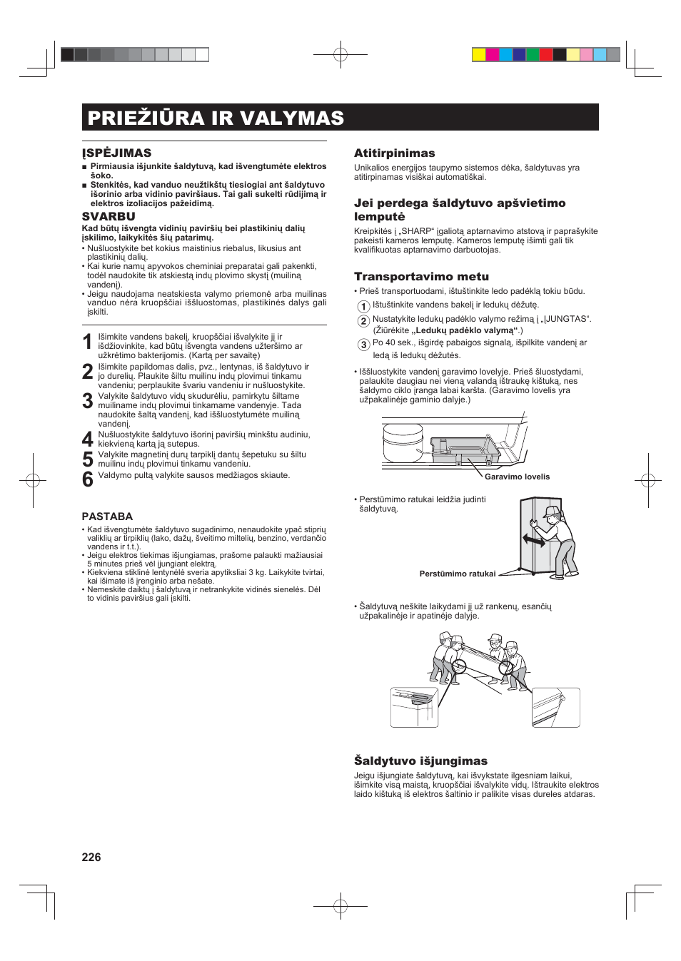 Priežiūra ir valymas | Sharp SJ-FS820VSL User Manual | Page 226 / 308
