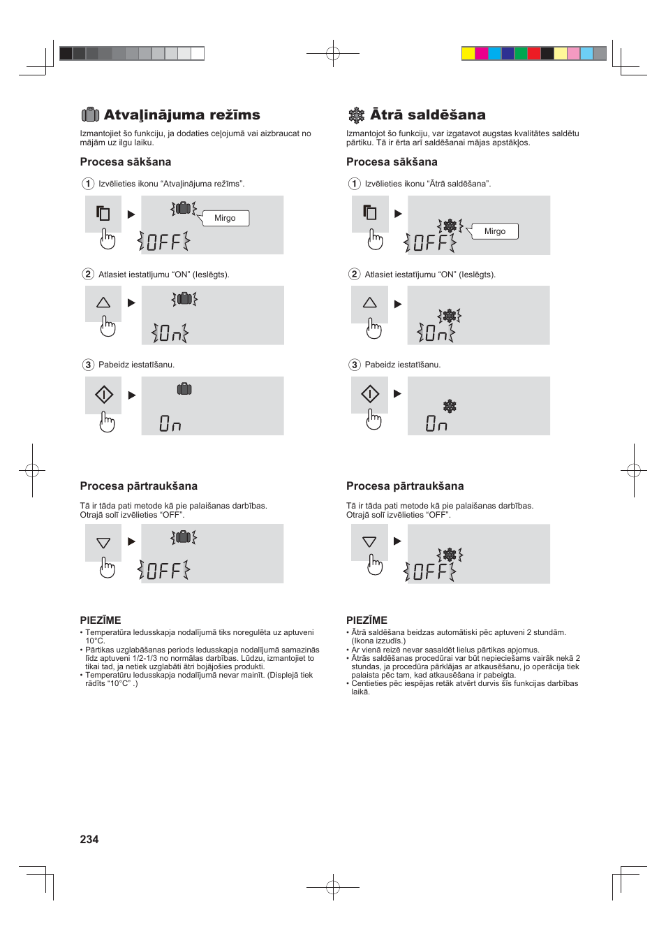 Atvaļinājuma režīms, Ātrā saldēšana | Sharp SJ-FS820VSL User Manual | Page 234 / 308