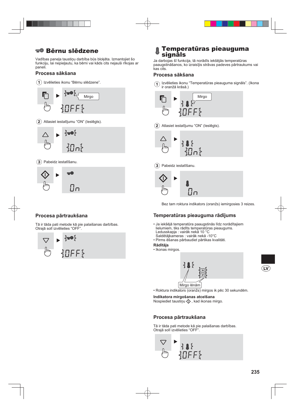 Bērnu slēdzene, Temperatūras pieauguma signāls | Sharp SJ-FS820VSL User Manual | Page 235 / 308