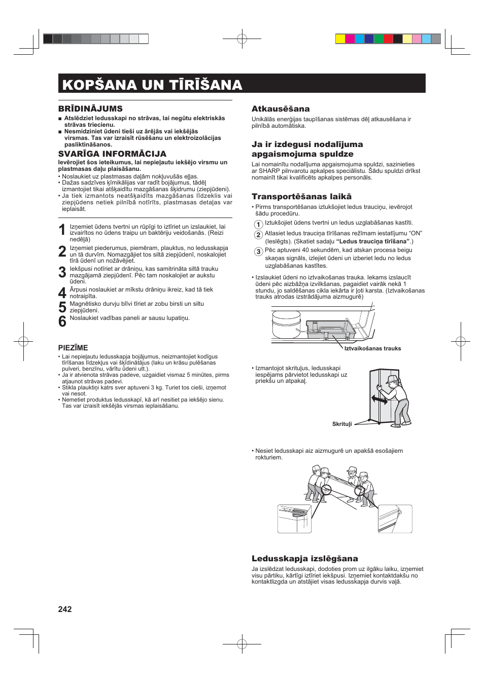 Kopšana un tīrīšana | Sharp SJ-FS820VSL User Manual | Page 242 / 308