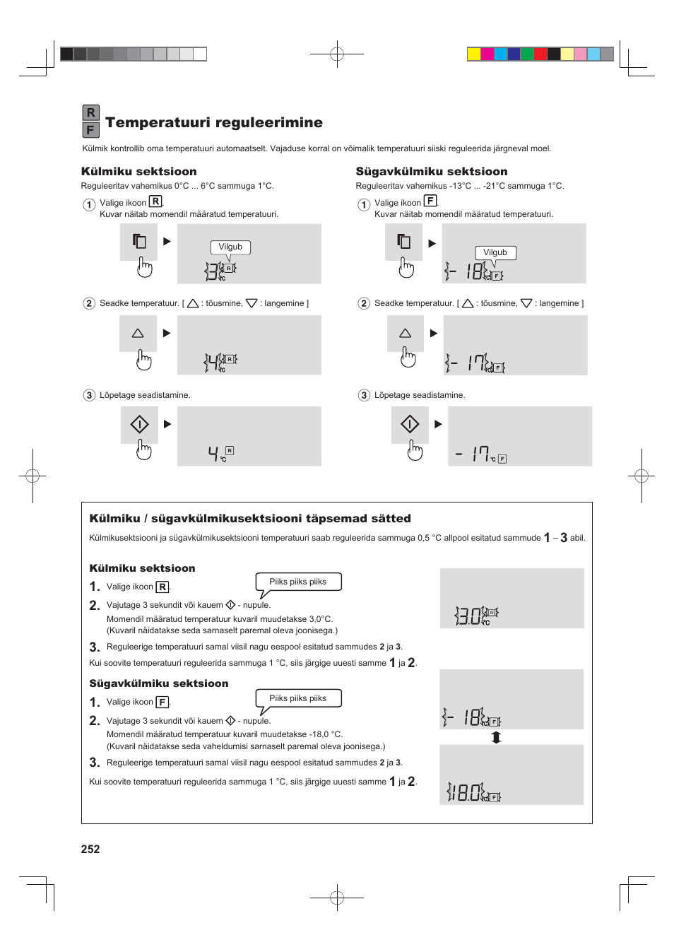 Temperatuuri reguleerimine | Sharp SJ-FS820VSL User Manual | Page 252 / 308