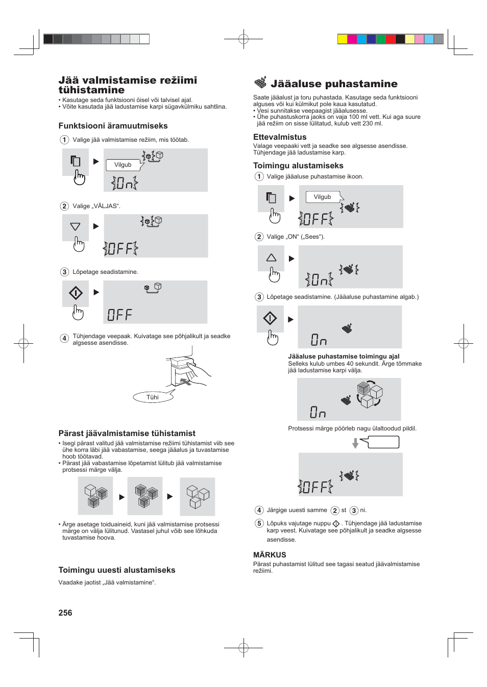 Jää valmistamise režiimi tühistamine, Jääaluse puhastamine | Sharp SJ-FS820VSL User Manual | Page 256 / 308