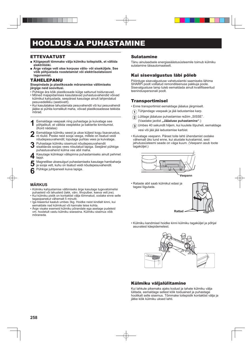 Hooldus ja puhastamine | Sharp SJ-FS820VSL User Manual | Page 258 / 308
