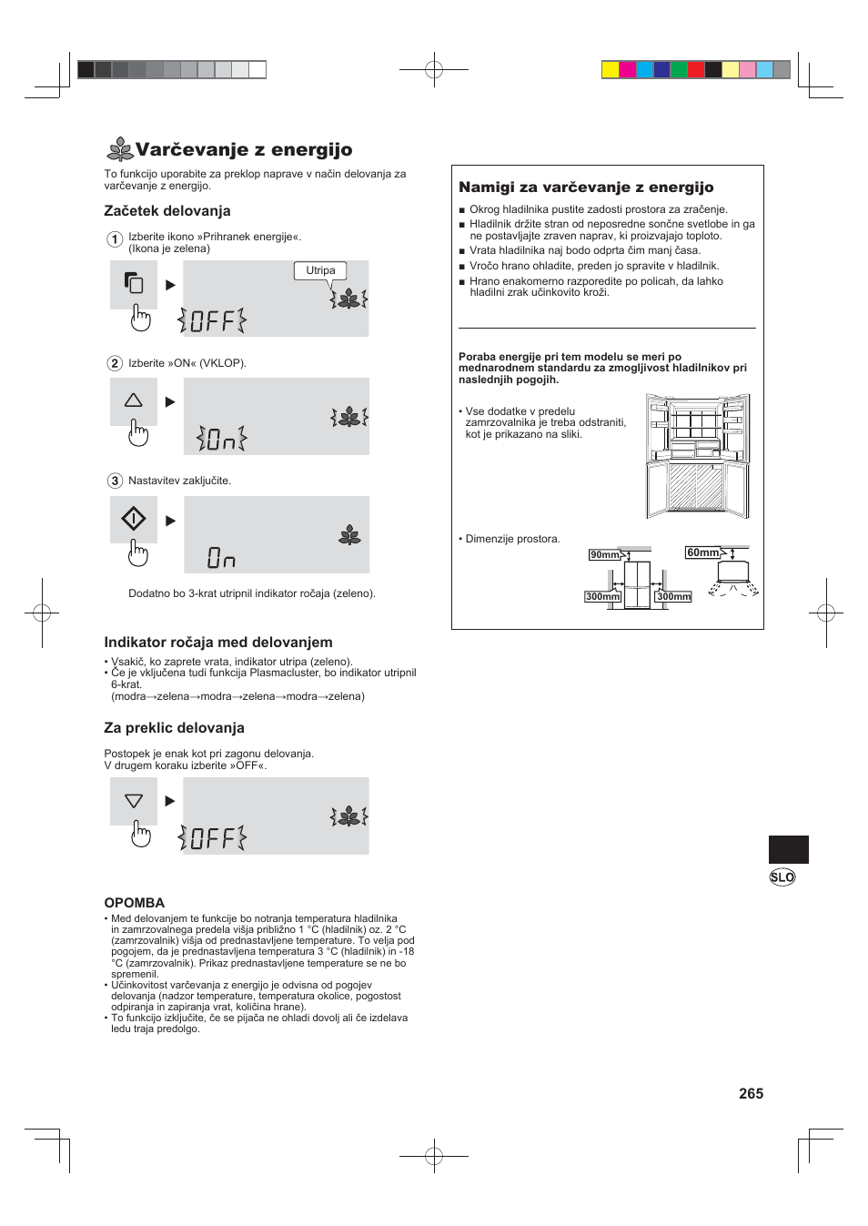 Varčevanje z energijo, Začetek delovanja, Indikator ročaja med delovanjem | Za preklic delovanja, Namigi za varčevanje z energijo | Sharp SJ-FS820VSL User Manual | Page 265 / 308
