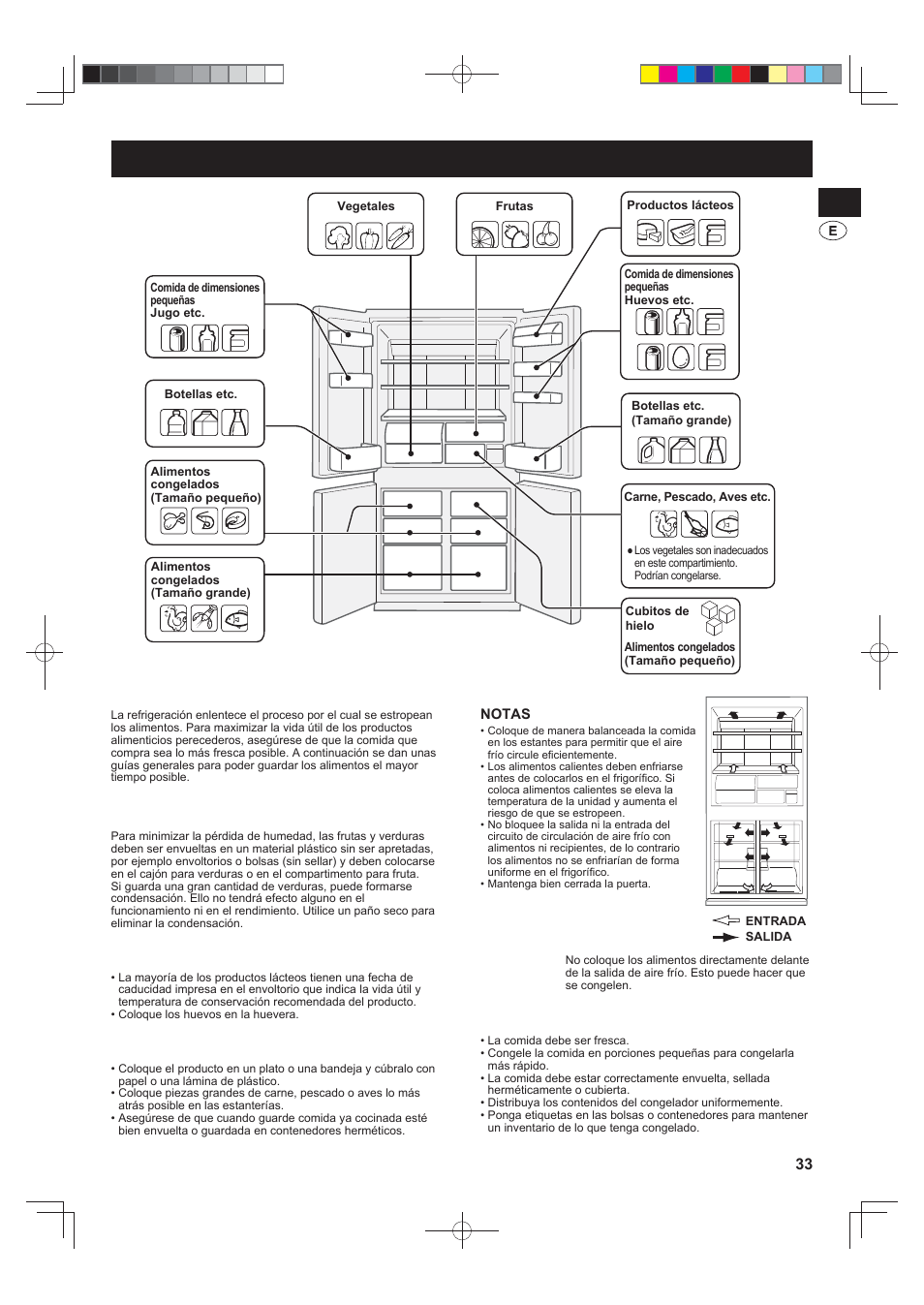 Para almacenar los alimentos, Frutas / vegetales, Productos lácteos y huevos | Carne / pescado / aves, Para una mejor congelación | Sharp SJ-FS820VSL User Manual | Page 33 / 308