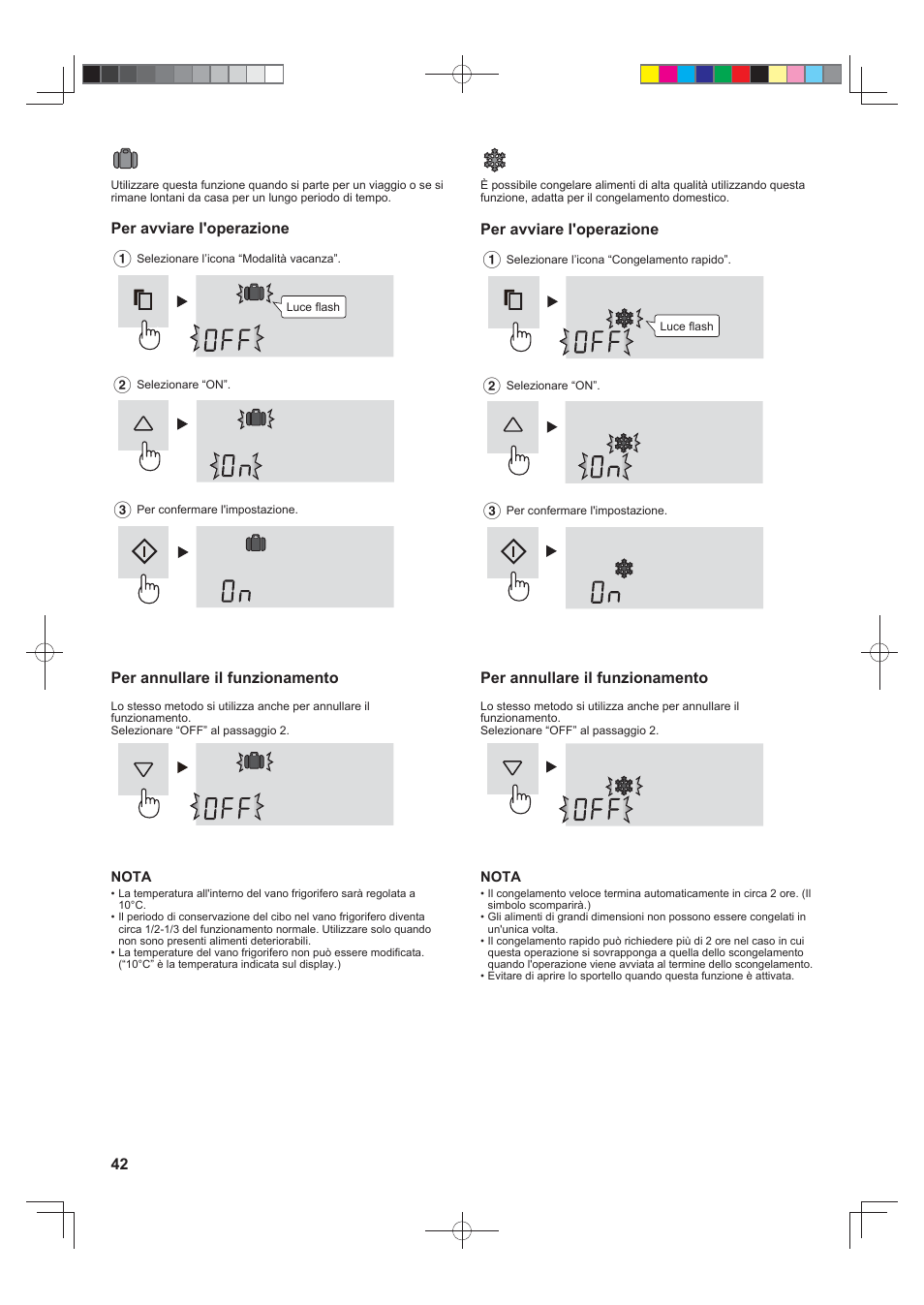 Modalità vacanza, Congelamento rapido | Sharp SJ-FS820VSL User Manual | Page 42 / 308