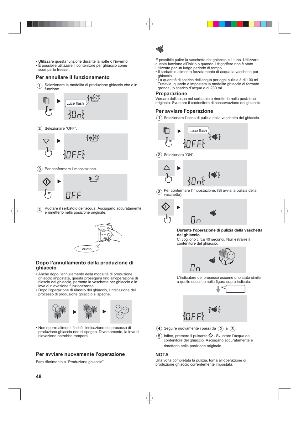 Annullamento della modalità di produzione ghiaccio, Pulizia vaschetta per ghiaccio | Sharp SJ-FS820VSL User Manual | Page 48 / 308