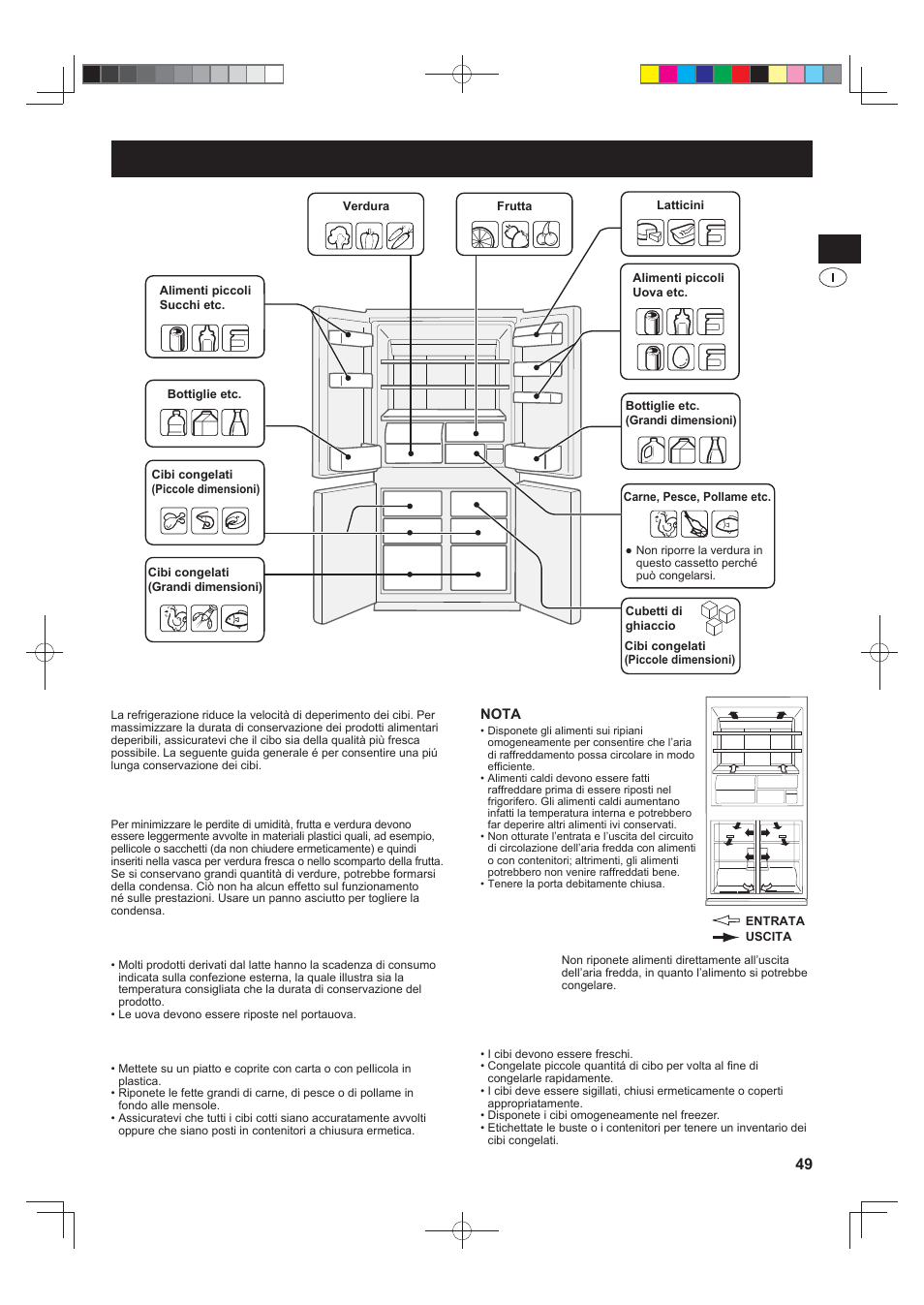 Conservazione degli alimenti, Frutta / verdura, Latticini e uova | Carne / pesce / pollame, Per un migliore congelamento | Sharp SJ-FS820VSL User Manual | Page 49 / 308