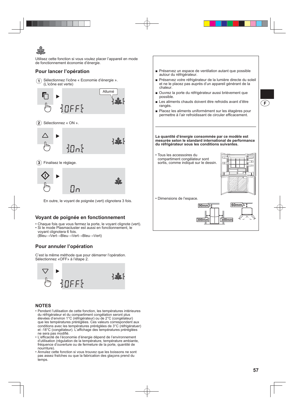 Économie d’énergie, Pour lancer l’opération, Voyant de poignée en fonctionnement | Pour annuler l’opération, Astuces pour économiser l’énergie | Sharp SJ-FS820VSL User Manual | Page 57 / 308