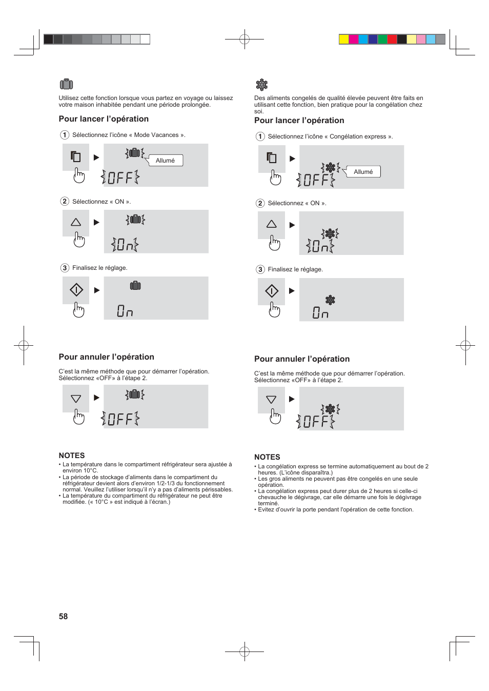 Mode vacances, Congélation express | Sharp SJ-FS820VSL User Manual | Page 58 / 308