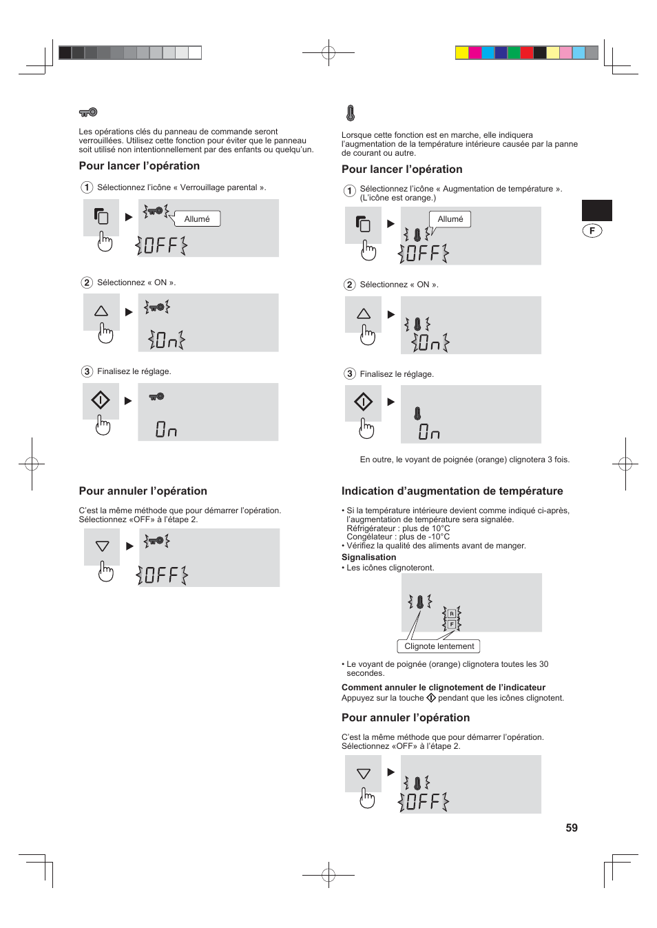 Verrouillage enfant, Voyant d’augmentation de température | Sharp SJ-FS820VSL User Manual | Page 59 / 308