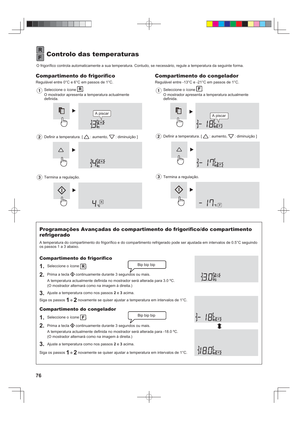 Controlo das temperaturas | Sharp SJ-FS820VSL User Manual | Page 76 / 308