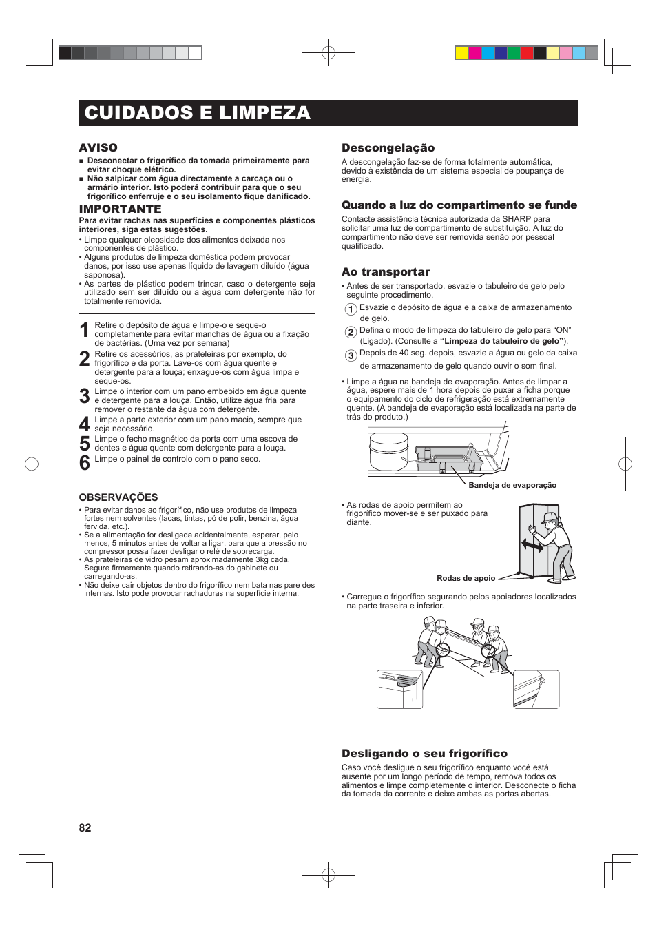 Cuidados e limpeza | Sharp SJ-FS820VSL User Manual | Page 82 / 308