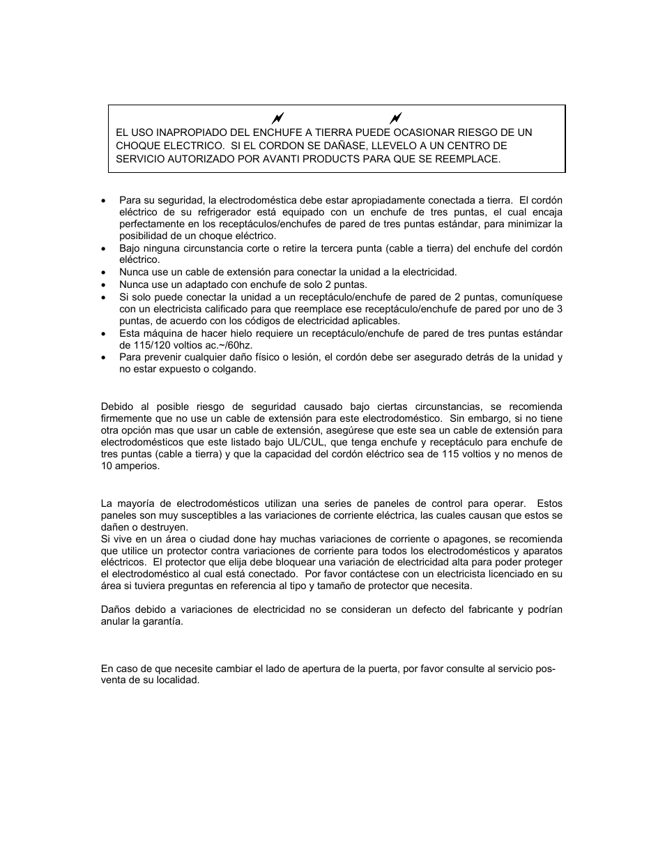 Advertencia | Avanti OBC33SSD User Manual | Page 22 / 29