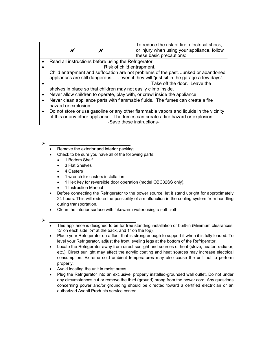 Important safety instructions | Avanti OBC33SSD User Manual | Page 8 / 29