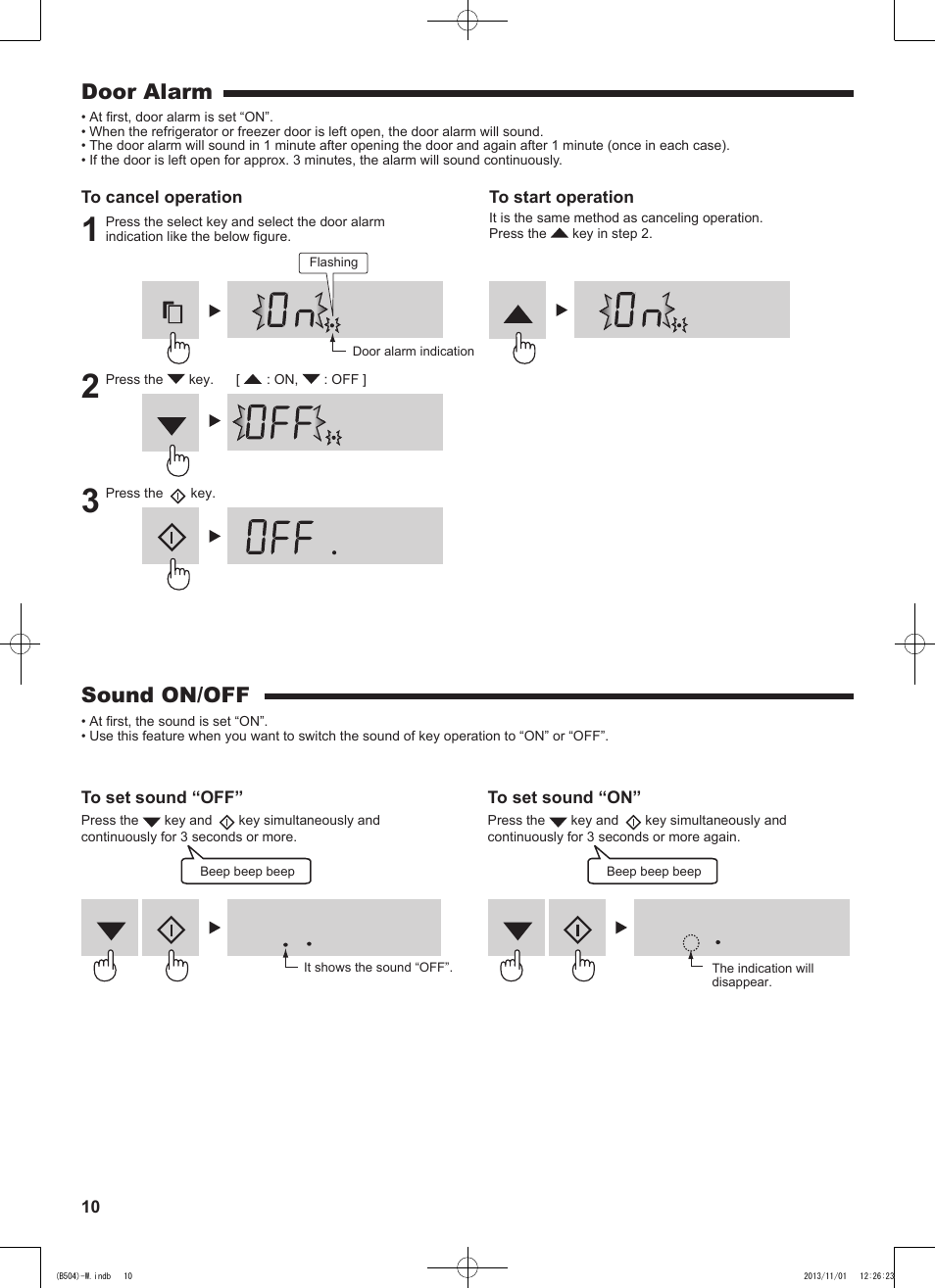 Sound on/off, Door alarm | Sharp SJ-GC680VSL User Manual | Page 10 / 184