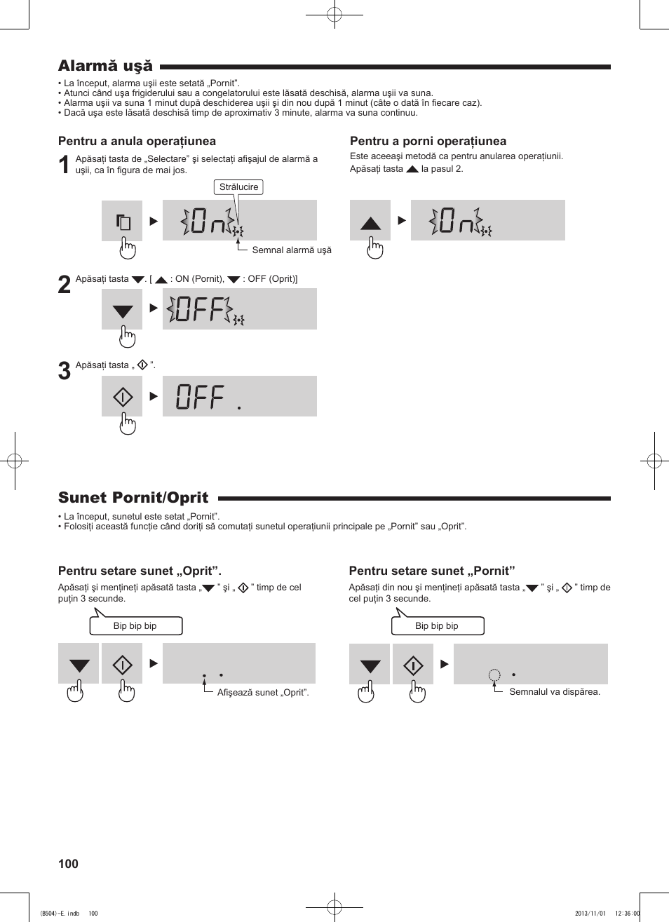 Sunet pornit/oprit, Alarmă uşă | Sharp SJ-GC680VSL User Manual | Page 100 / 184