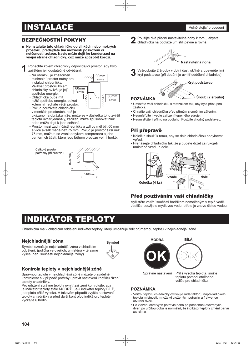Instalace, Indikátor teploty | Sharp SJ-GC680VSL User Manual | Page 104 / 184
