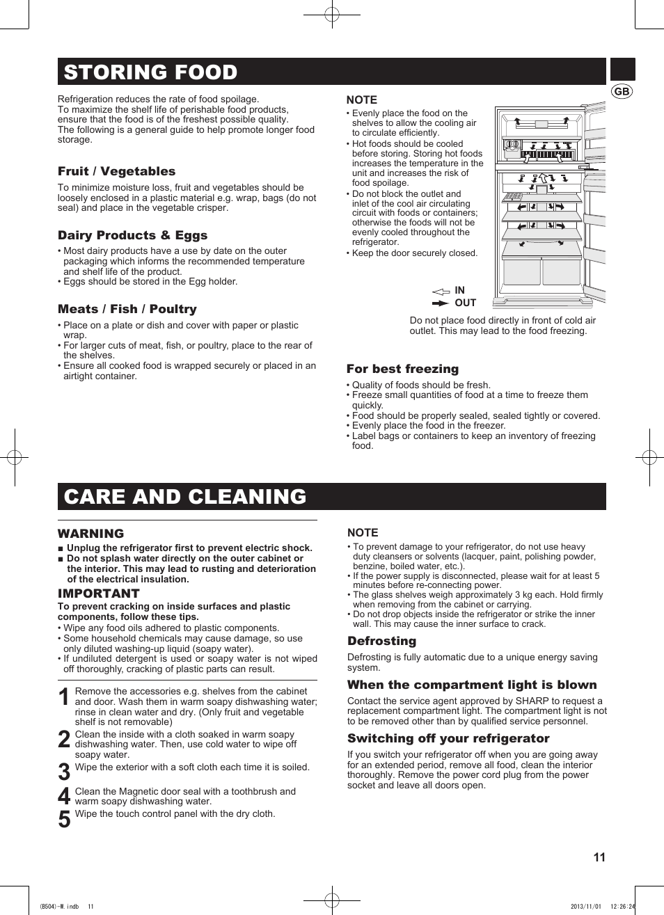 Care and cleaning, Storing food | Sharp SJ-GC680VSL User Manual | Page 11 / 184