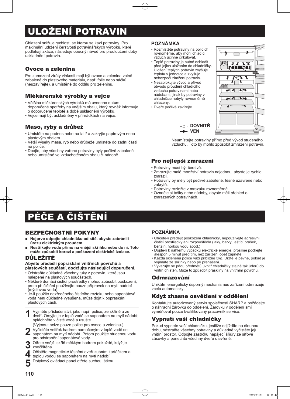 Péče a čištění, Uložení potravin | Sharp SJ-GC680VSL User Manual | Page 110 / 184