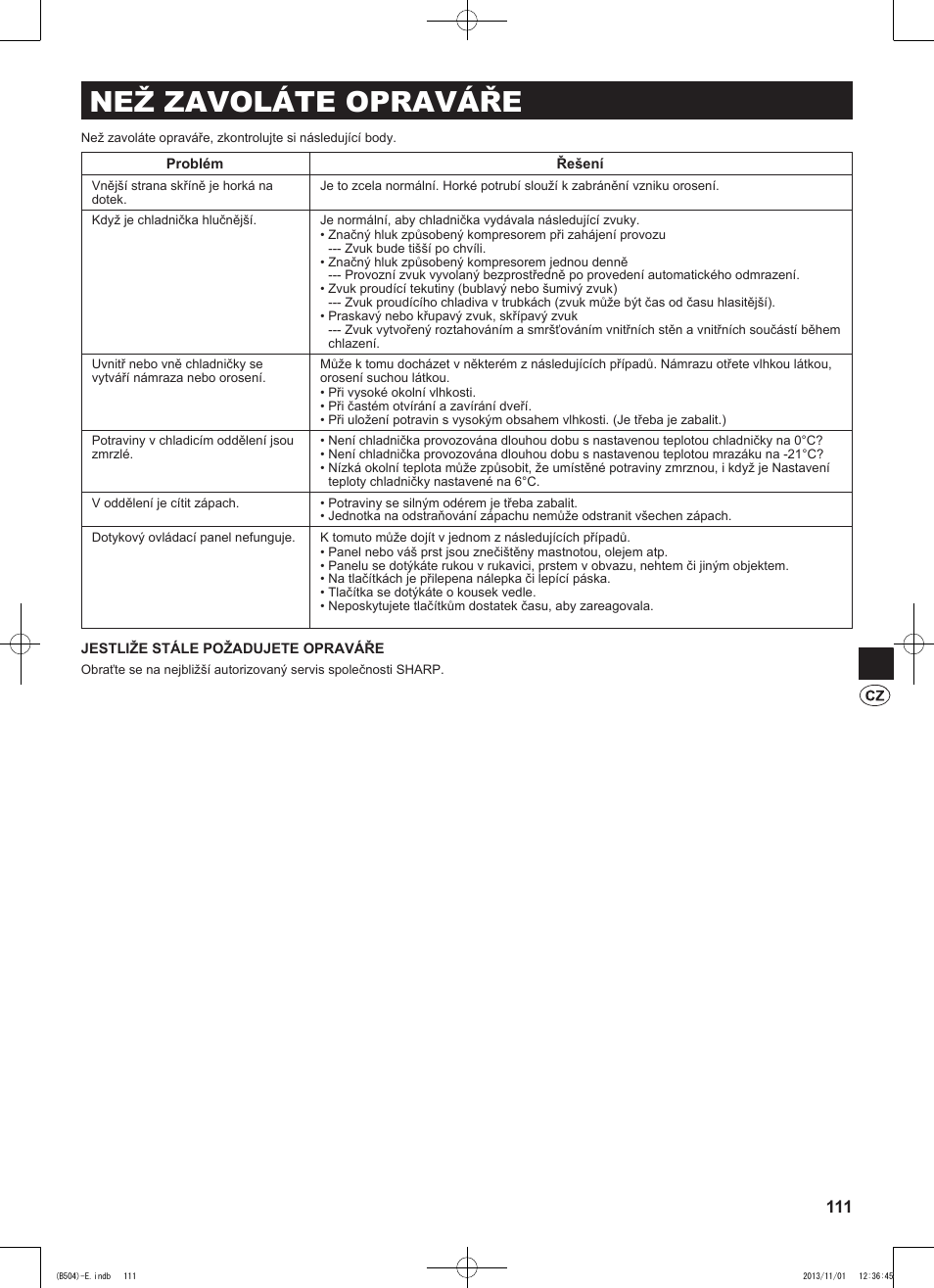Než zavoláte opraváře | Sharp SJ-GC680VSL User Manual | Page 111 / 184