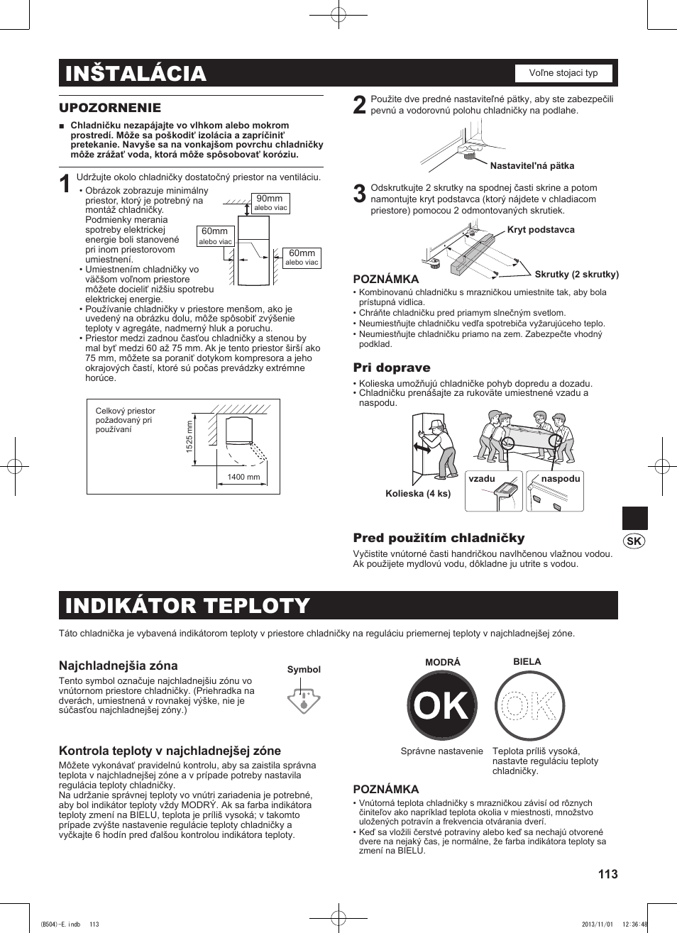 Inštalácia, Indikátor teploty | Sharp SJ-GC680VSL User Manual | Page 113 / 184