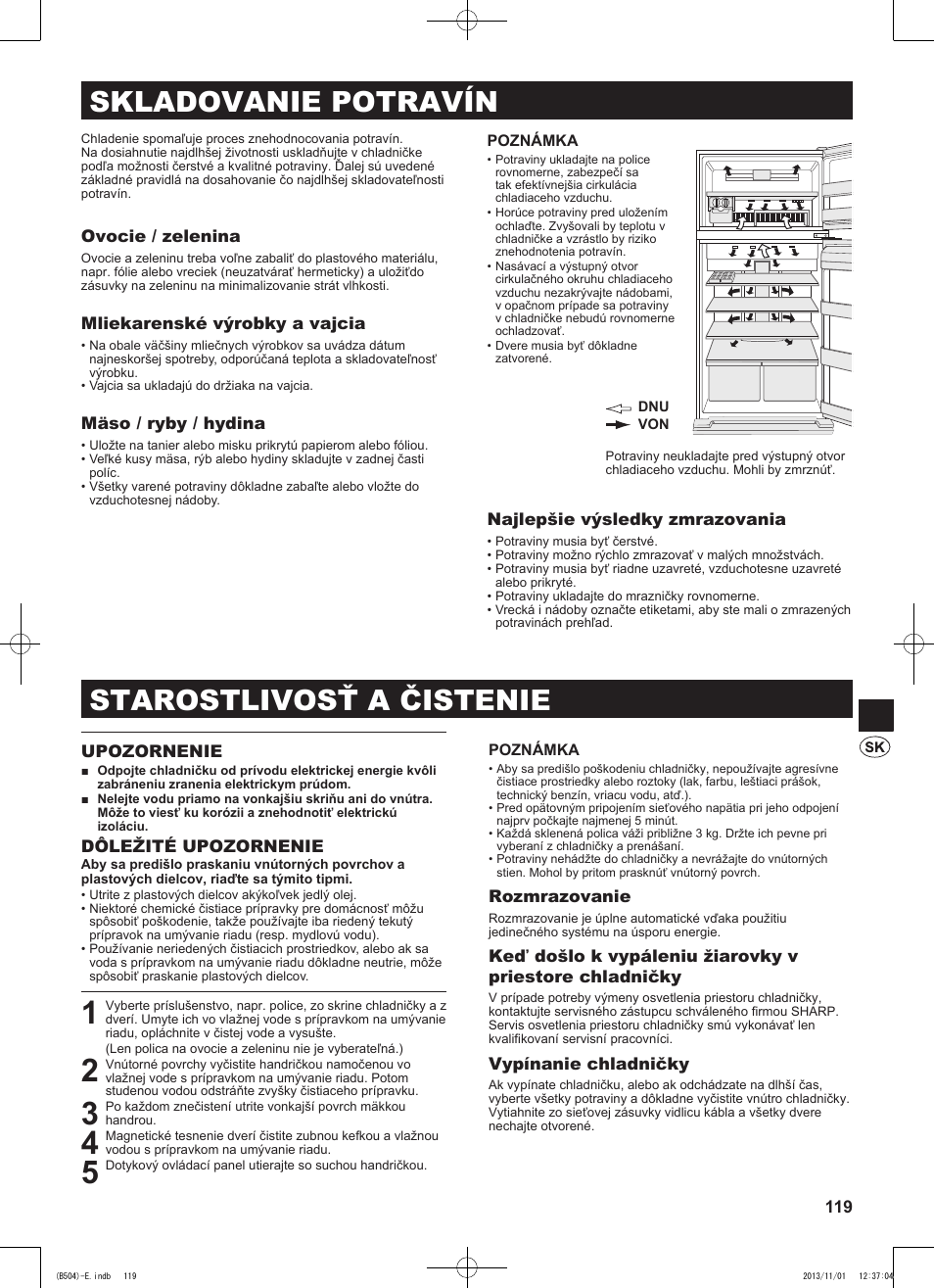 Starostlivosť a čistenie, Skladovanie potravín | Sharp SJ-GC680VSL User Manual | Page 119 / 184