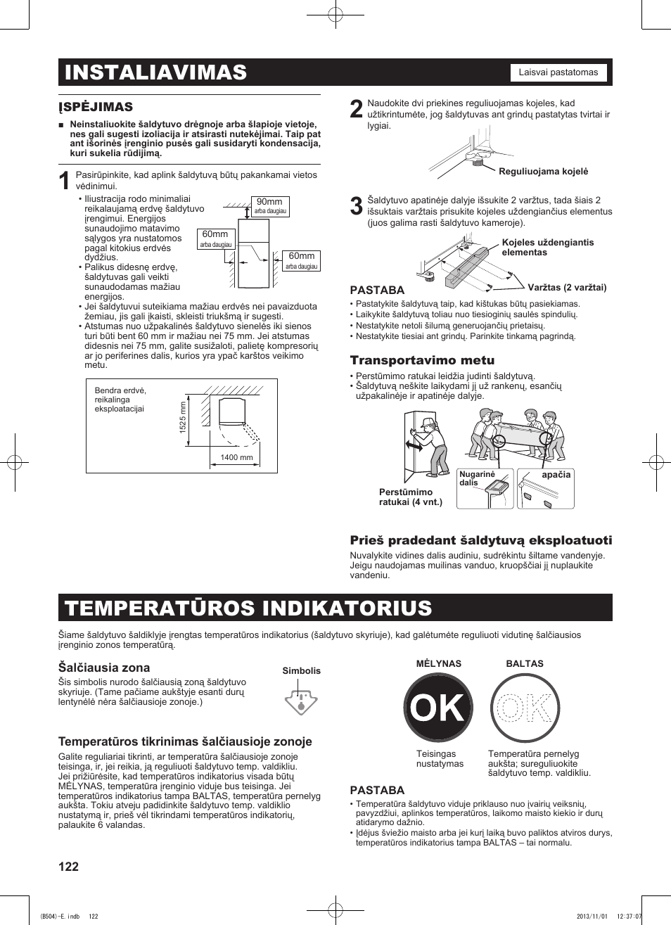 Instaliavimas, Temperatūros indikatorius | Sharp SJ-GC680VSL User Manual | Page 122 / 184