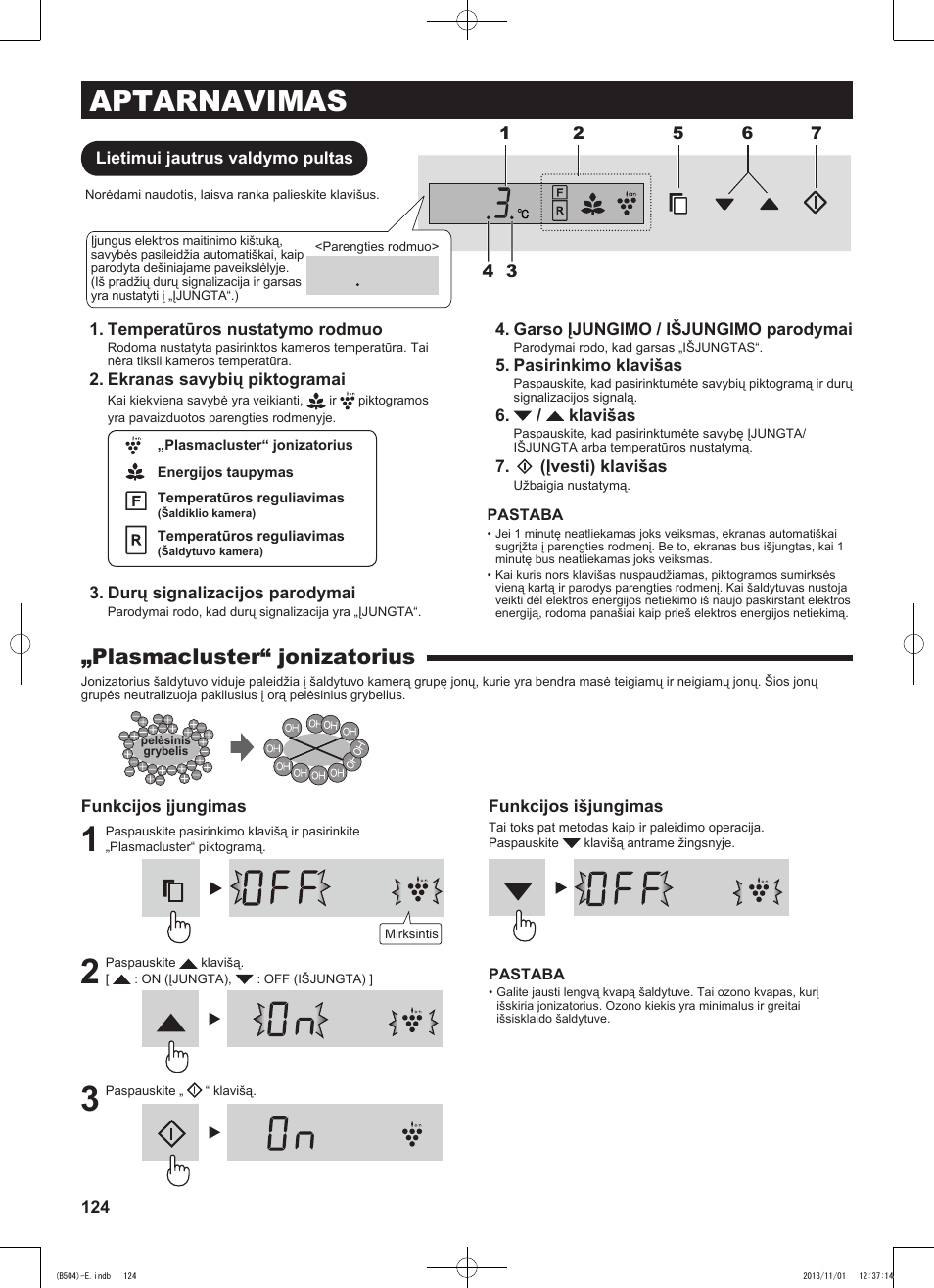 Aptarnavimas, Plasmacluster“ jonizatorius | Sharp SJ-GC680VSL User Manual | Page 124 / 184