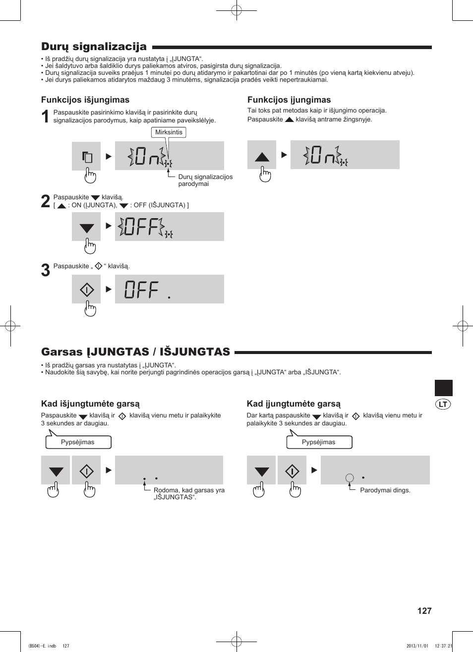 Garsas įjungtas / išjungtas, Durų signalizacija | Sharp SJ-GC680VSL User Manual | Page 127 / 184