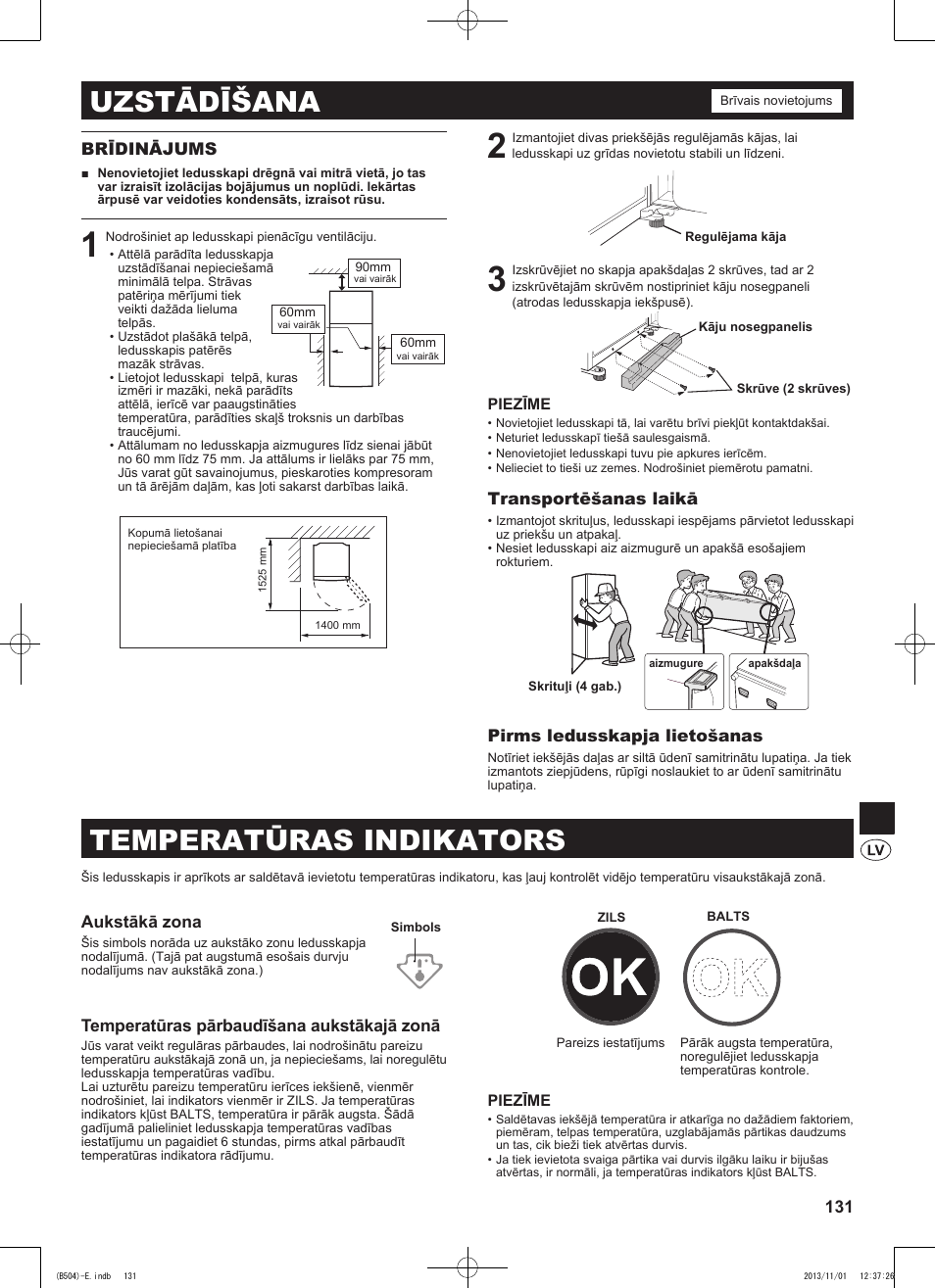 Uzstādīšana, Temperatūras indikators | Sharp SJ-GC680VSL User Manual | Page 131 / 184