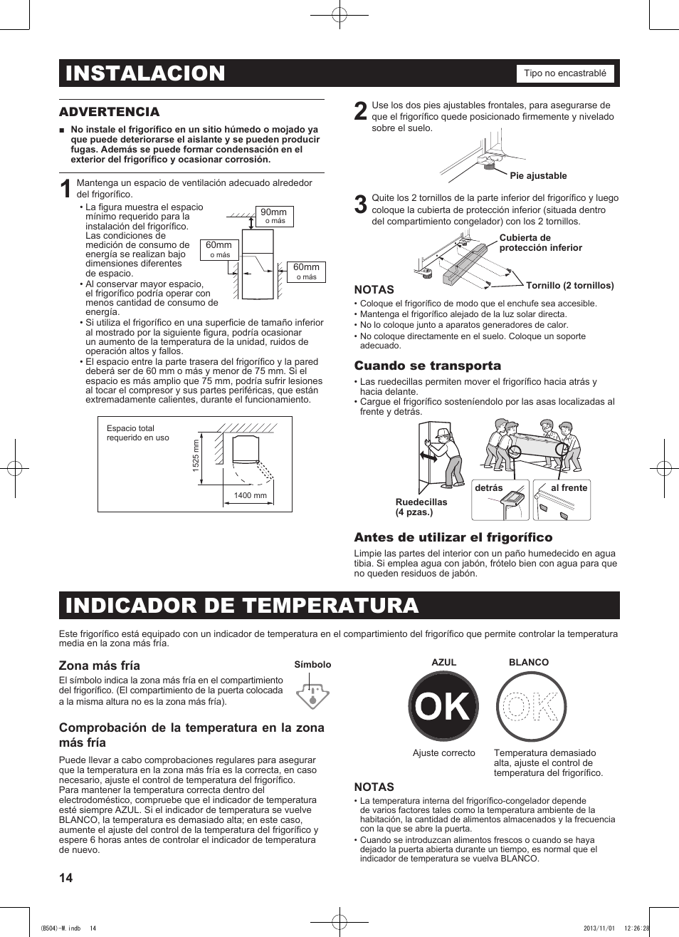 Instalacion, Indicador de temperatura | Sharp SJ-GC680VSL User Manual | Page 14 / 184