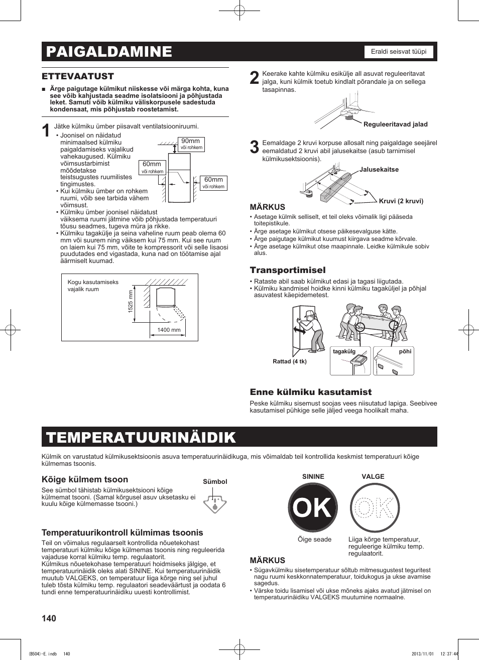 Paigaldamine, Temperatuurinäidik | Sharp SJ-GC680VSL User Manual | Page 140 / 184
