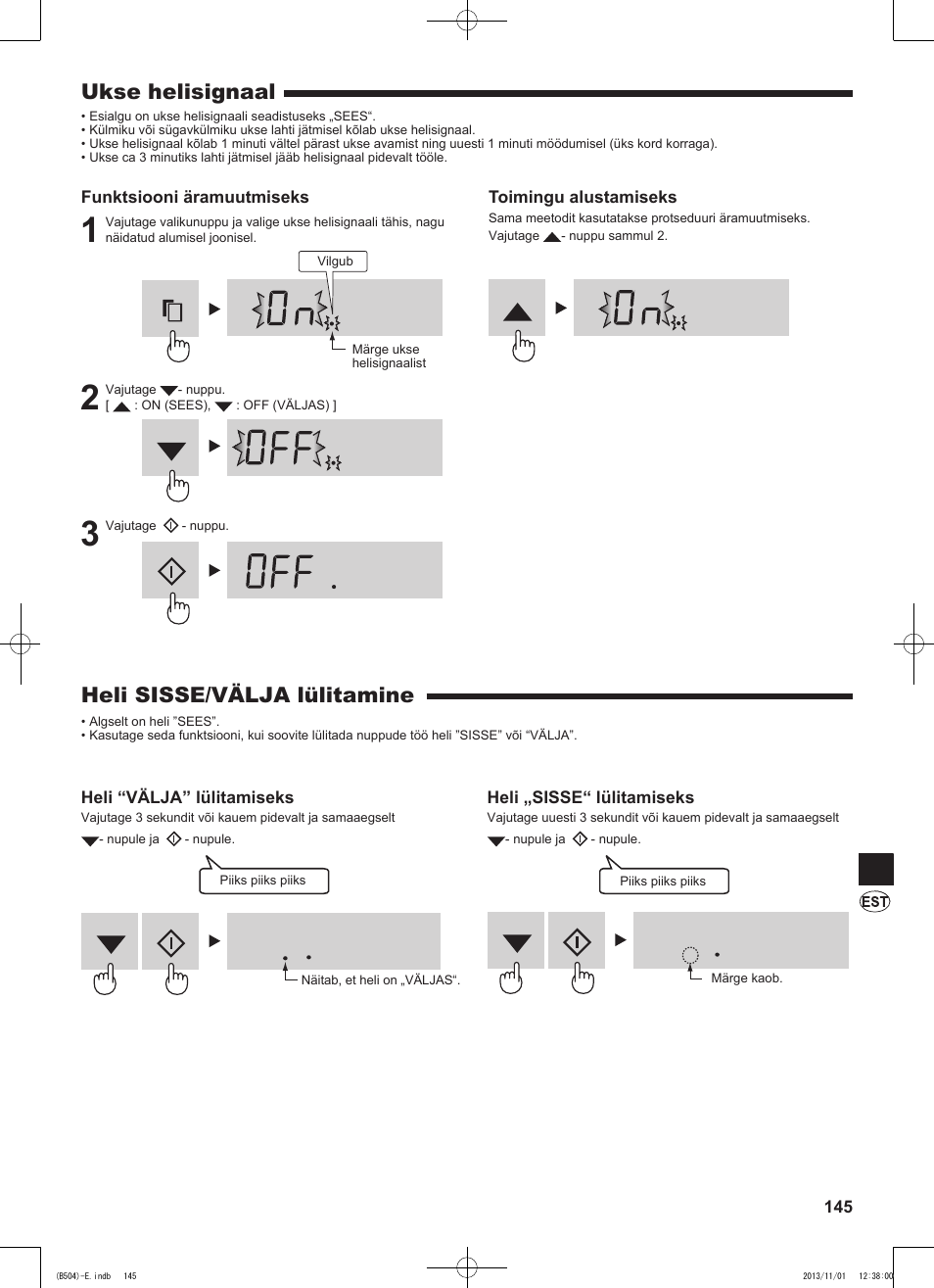 Heli sisse/välja lülitamine, Ukse helisignaal | Sharp SJ-GC680VSL User Manual | Page 145 / 184