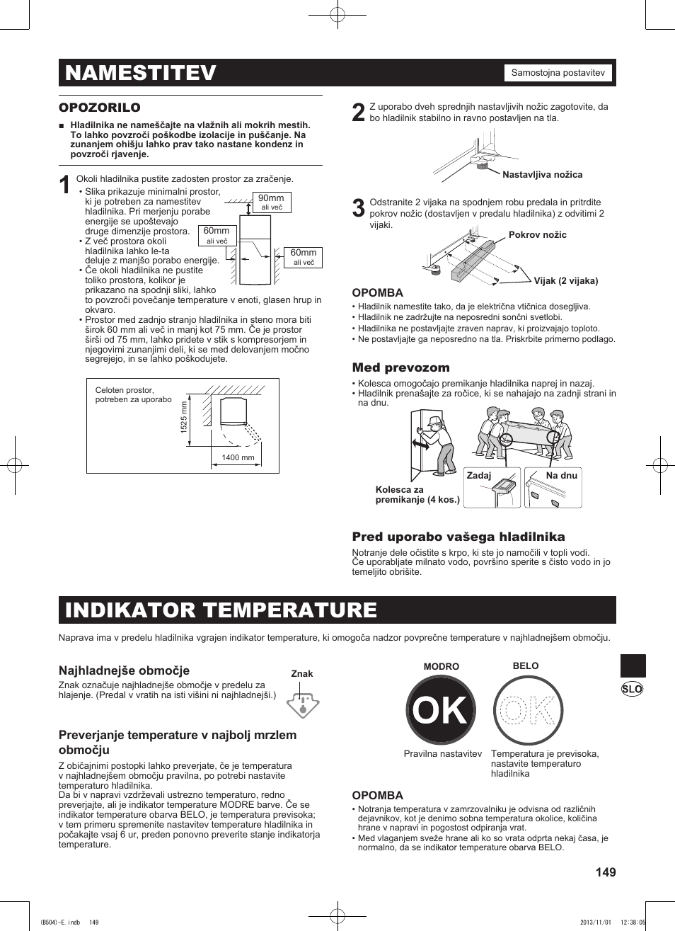 Namestitev, Indikator temperature | Sharp SJ-GC680VSL User Manual | Page 149 / 184
