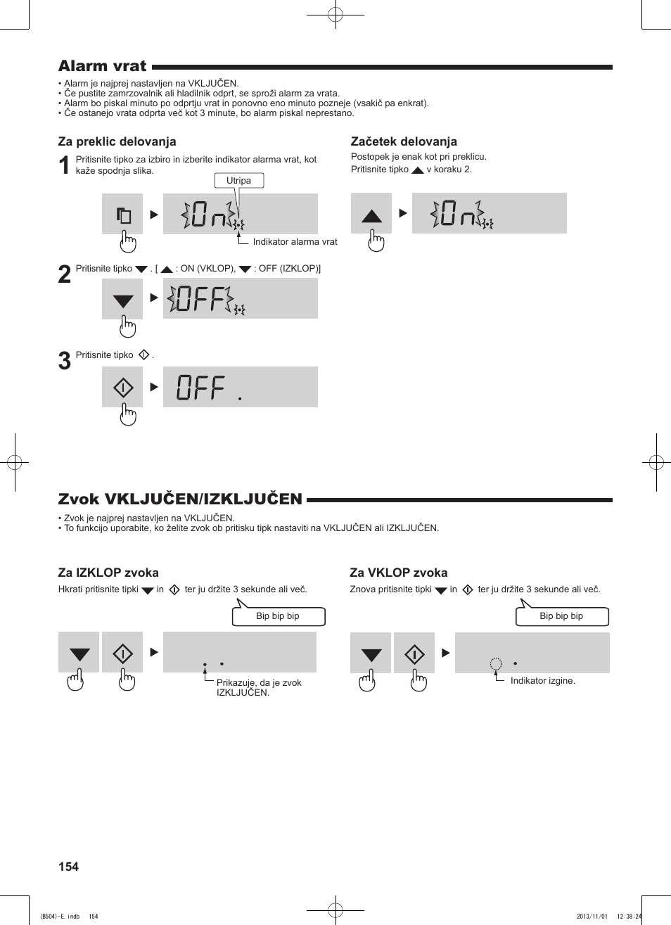 Zvok vključen/izključen, Alarm vrat | Sharp SJ-GC680VSL User Manual | Page 154 / 184