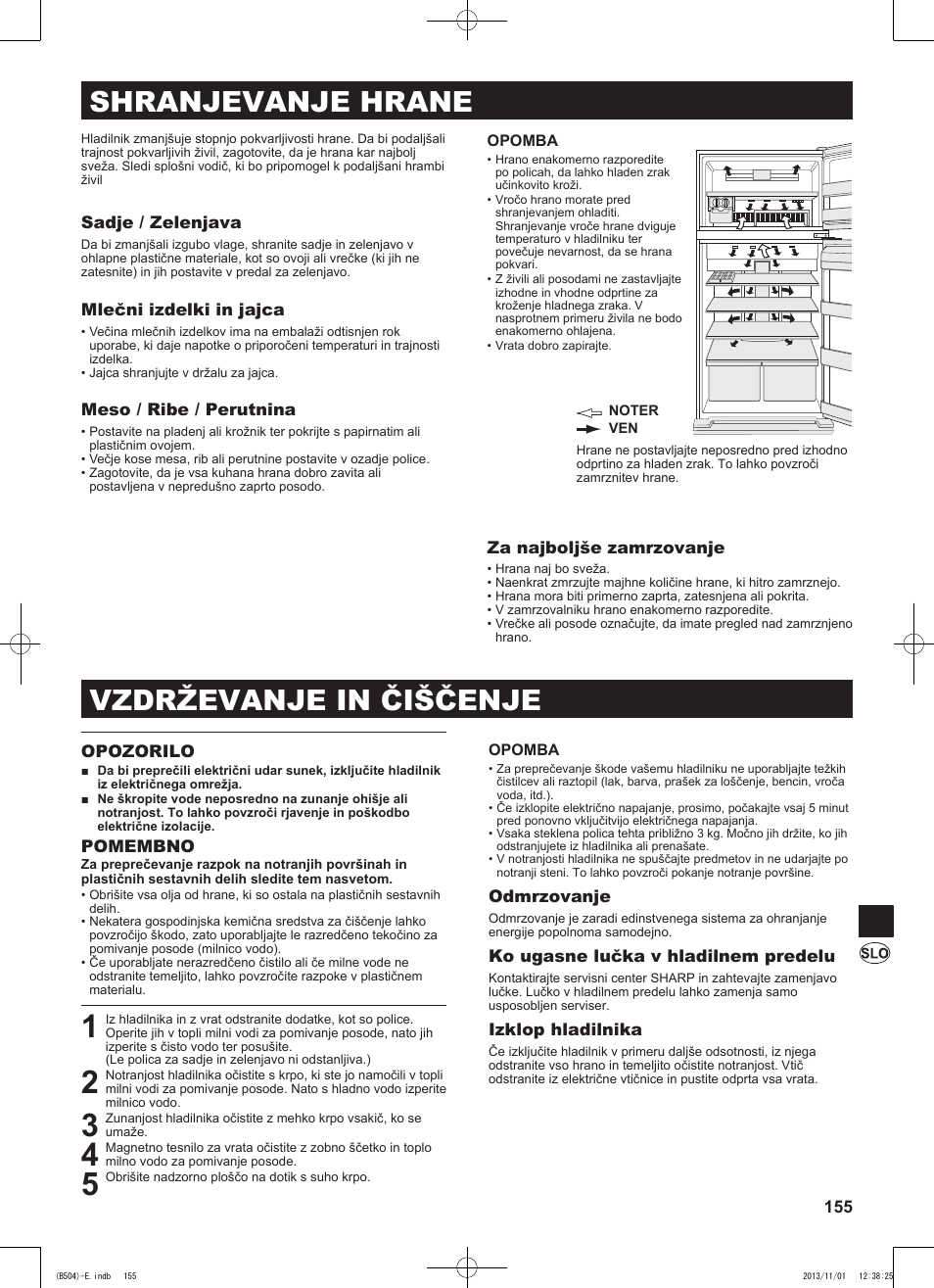 Vzdrževanje in čiščenje, Shranjevanje hrane | Sharp SJ-GC680VSL User Manual | Page 155 / 184