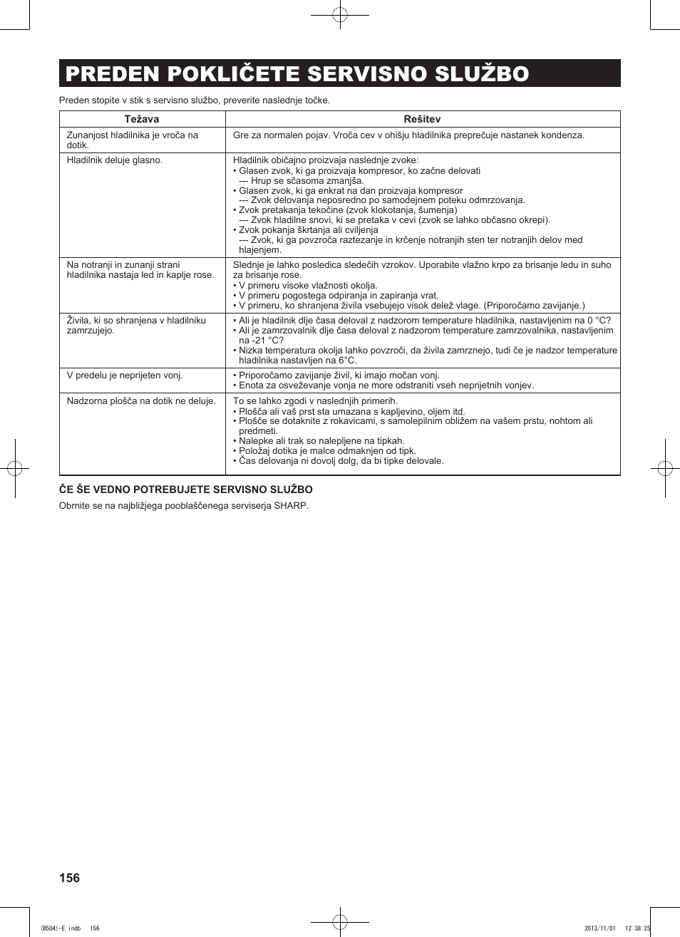 Preden pokličete servisno službo | Sharp SJ-GC680VSL User Manual | Page 156 / 184