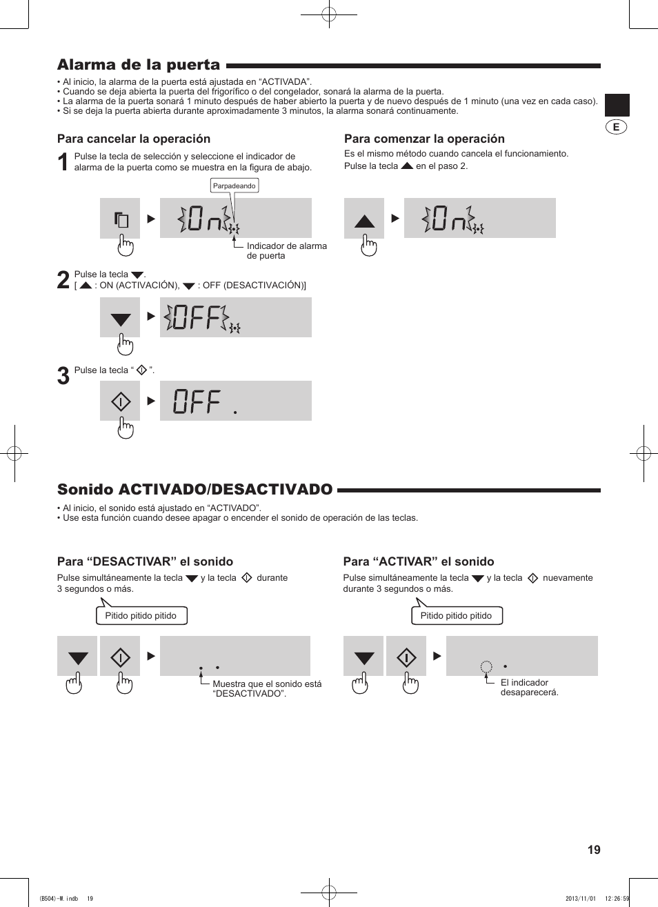 Sonido activado/desactivado, Alarma de la puerta | Sharp SJ-GC680VSL User Manual | Page 19 / 184